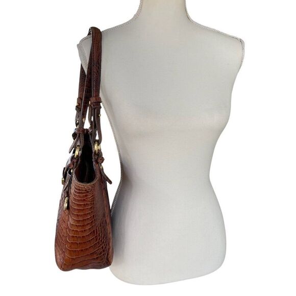 Brahmin Collette Pecan Melbourne Crocodile-Embossed Leather Shoulder Bag - Picture 3 of 16
